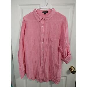 Buffalo David Button Woman L Shirt Pink White Gingham Long Roll Tab Sleeve...